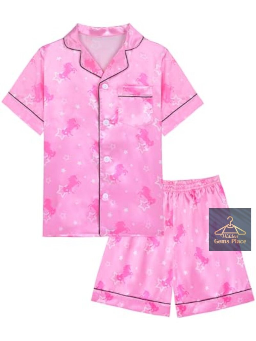 Girls Satin Pajama Set Button-Down Silky 2 Piece PJS Sleepwear